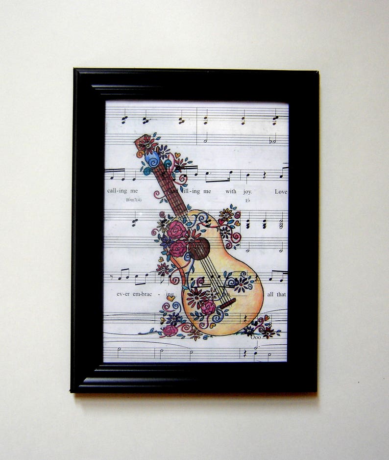 Guitar music sheet picture print piano chorus teacher handmade wall decor girl gift prom party favor dictionary valentine class prom college 