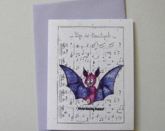 Bat greeting card music sheet plain birthday fun card party favor congrats thank you card blank piano music teacher prom handmade tatto