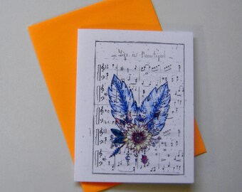 Feathers card music greeting card hippie  boho party bohemian bogo blank plain prom congratulation happy life is beautiful hamsa flowers