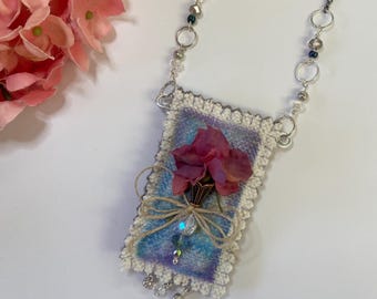Flowers necklace Boho tribal style Bohemian mom Bogo ethnic good vibes fun Handmade unique Amulet bag Free spirit gift Bogo chic casual long