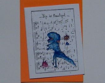 T-rex-kort, notblad, enkelt, alla hjärtans dag-födelsedagskort, tackkort, tomt, piano, musiklärare, examenspresent, festfavör, grattis, dinosaurie