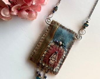 Hamsa necklace amulet boho large bohemian bag spiritual gift for her positive good vibe girl casual bogo tribal ethnic chic handmade unique