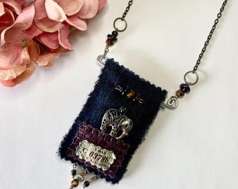 Elephant necklace Boho tribal style Bohemian man free good vibes fun Handmade unique Amulet bag Free spirit gift Bogo chic casual long