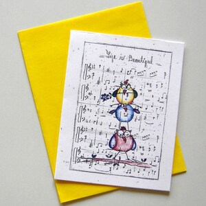 Cartão de saudação de pássaros, partitura simples, aniversário, divertido, festa, parabéns, cartão de agradecimento, piano em branco, professor de música, baile, tatuagem artesanal