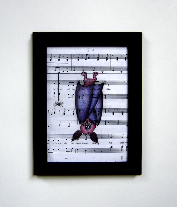 Bat Austin Texas music sheet note keep weird colorful party favor gift dorm room prom girl boy college festive handmade wall decor art print