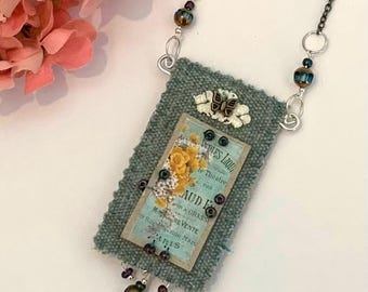 Flowers vintage necklace amulet boho nature large bohemian bag spiritual gift for her positive good vibe girl casual bogo handmade