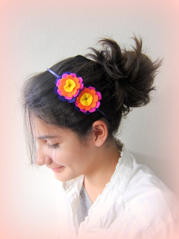 Headband Handmade Felt Hairband Hippie Flower Hair Band Girls Etsy