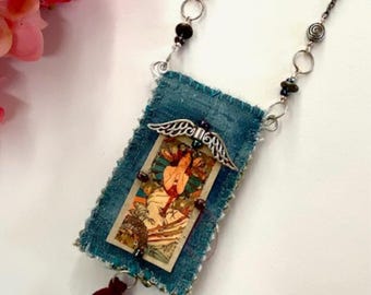 Sea women vintage necklace amulet boho large bohemian bag spiritual gift for her positive good vibe casual bogo tribal ethnic chic handmade