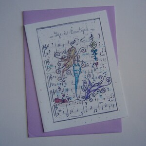 Zeemeermin kaart afstuderen nota cadeau lege kaarten handgemaakte print muziek blad kleurrijke tattoo stijl verjaardag college prom middelbare school felicitaties
