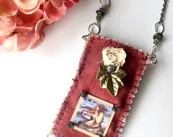 Mermaid Vintage Necklace Amulet bag Boho tribal style Bohemian woman free good vibe ethnic Handmade unique Free spirit gift Bogo chic casual