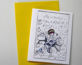 Rastafari greeting card octopus music piano teacher music lover birthday cards thank you funny blank plain graduation party congrats prom