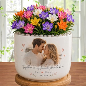 Maceta personalizada con foto de pareja, maceta personalizada con foto, regalo romántico para parejas, idea de regalo de aniversario, recuerdo de boda en cerámica.