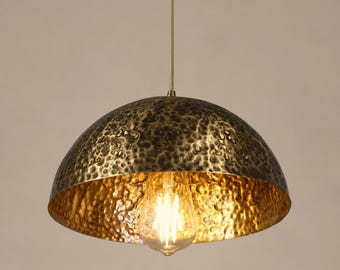 Hammered Brass Pendant Light, Handmade Moroccan Dome Ceiling Lamp