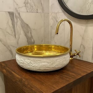 White Brass Vessel Sink, Handmade Bathroom Basin, Luxury Countertop Vanity Sink