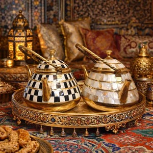 Moroccan Brass Teapot, Handmade Mother of Pearl Tea Kettle