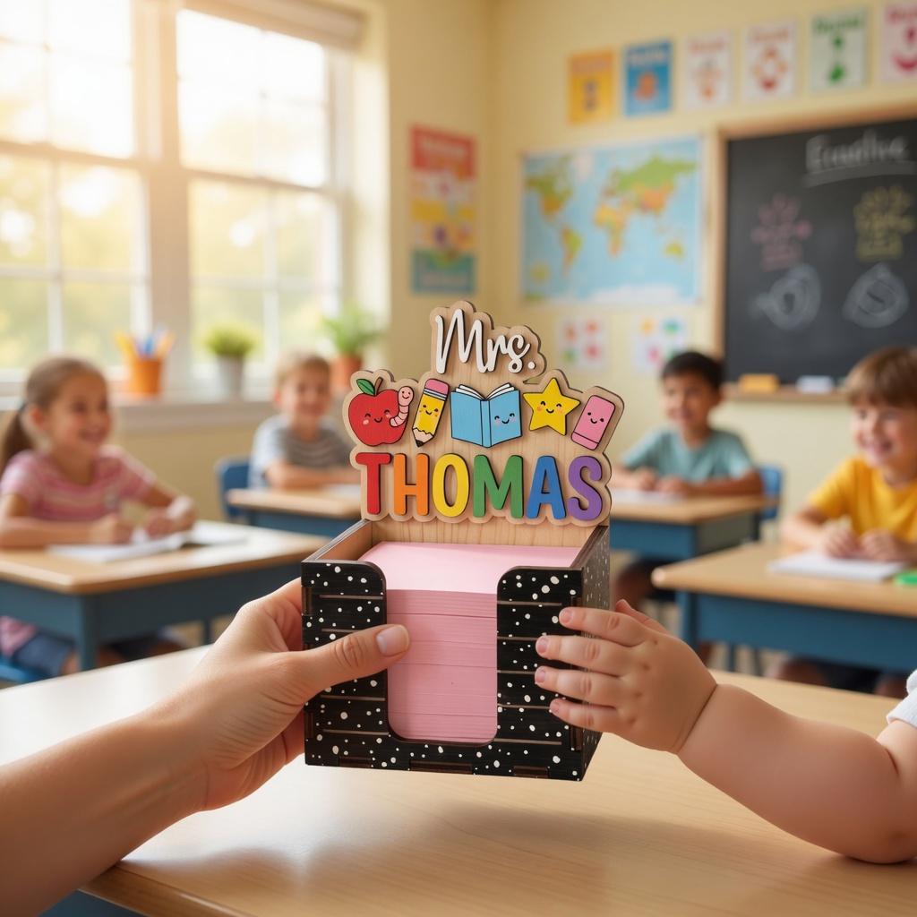 Personalized Teacher Sticky Note Holder, Custom Name Post It Note ...