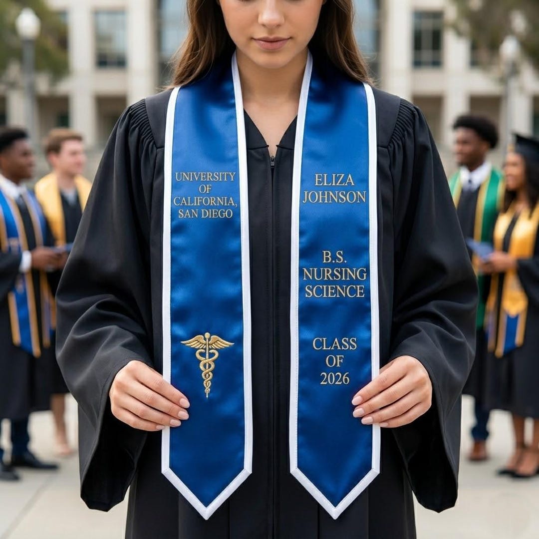 Custom Embroidered Graduation Stole, Nursing Grad Sash, BSN Graduation ...