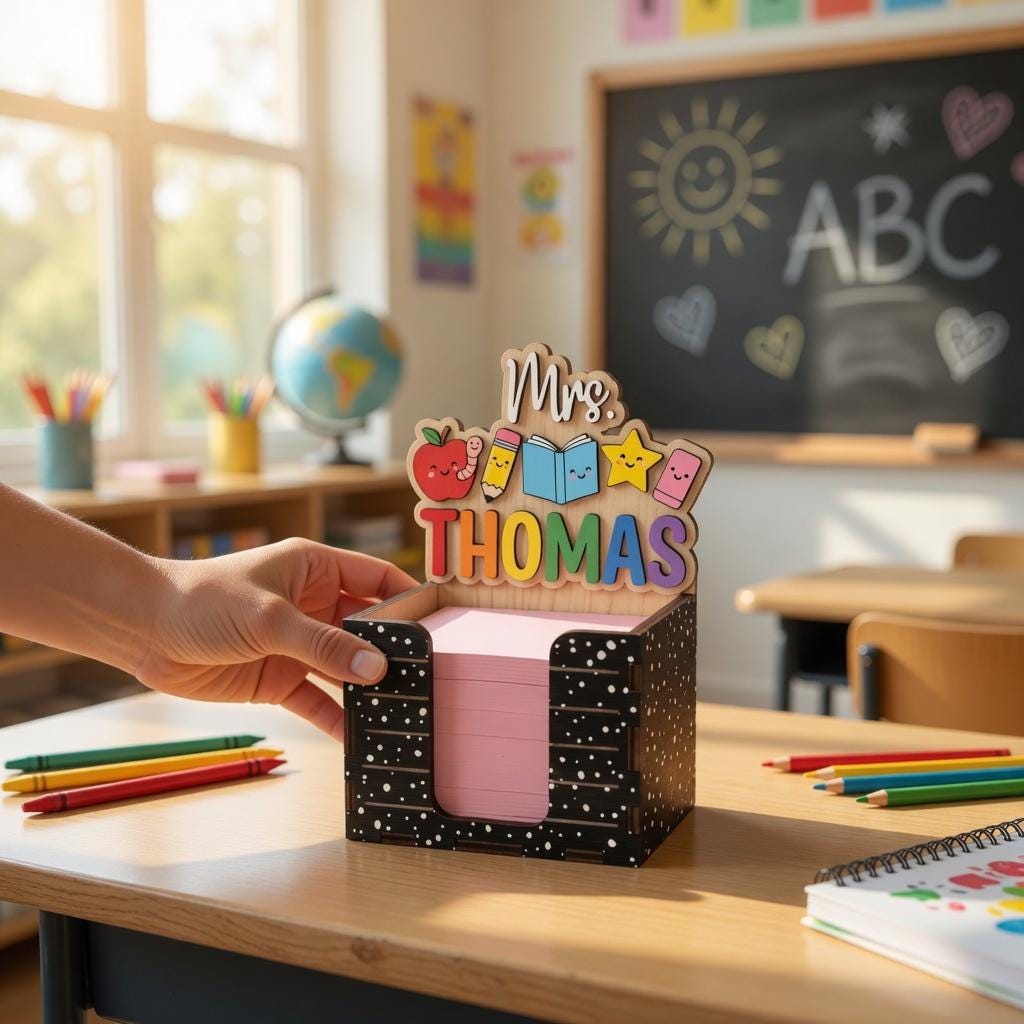 Personalized Teacher Sticky Note Holder, Custom Name Post It Note ...