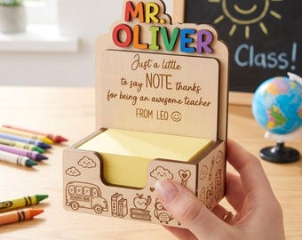 Personalized Teacher Sticky Note Holder, Custom Name Post It Note ...