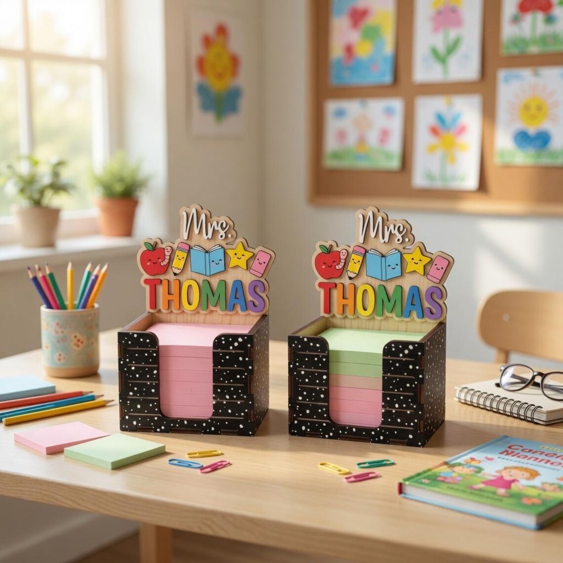 Personalized Teacher Sticky Note Holder, Custom Name Post It Note ...