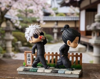 Collectible mini-figures of the Gojo and Geto duo from the anime "Jujutsu Kaisen"-manga-style chibi figurines, a great gift for anime fans