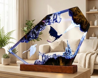 Lámpara de noche de resina epoxi: Escena del dragón Desdentado de fuego (Cómo entrenar a tu dragón)