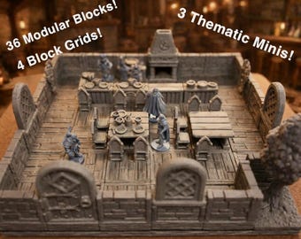 Conjunto de terreno de taberna de fantasía / Escenografía modular de 28 mm para D&D, diorama para juegos de rol de mesa