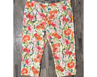 Pantalones cortos florales de Lauren Ralph Lauren para mujer, talla 16, color naranja y rosa, estilo vintage de los años 2000.