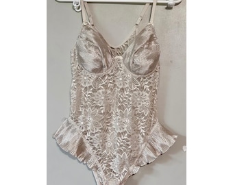 La Perla Vintage Lace Bodysuit Champagne Pleated Satin Underwire Made in Italy 4