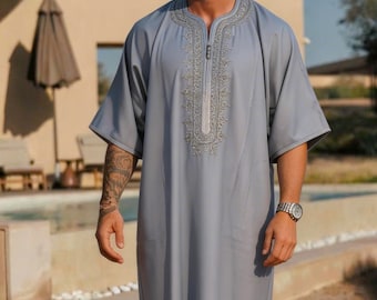 Handmade Men's Kaftan Gandora, Traditional Islamic Loungewear Long ,  Gandoura for Man , modest wear ,thobe for men , djellaba man