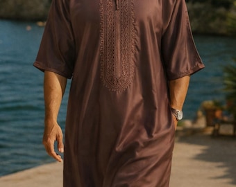 Handgefertigter Herren Kaftan Gandora, Traditionelle Islamische Loungewear Lang, Gandoura für Mann, bescheidene Abnutzung, Thobe für Männer, Djellaba Mann