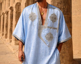 Kaftán Gandora para hombre hecho a mano, ropa de estar tradicional islámica larga, Gandoura para hombre, ropa modesta, thobe para hombre, Gandora touareg