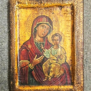 Antique Russian Icon Original 1800 Hand Painted: Annunciation of Madonna Kazan-