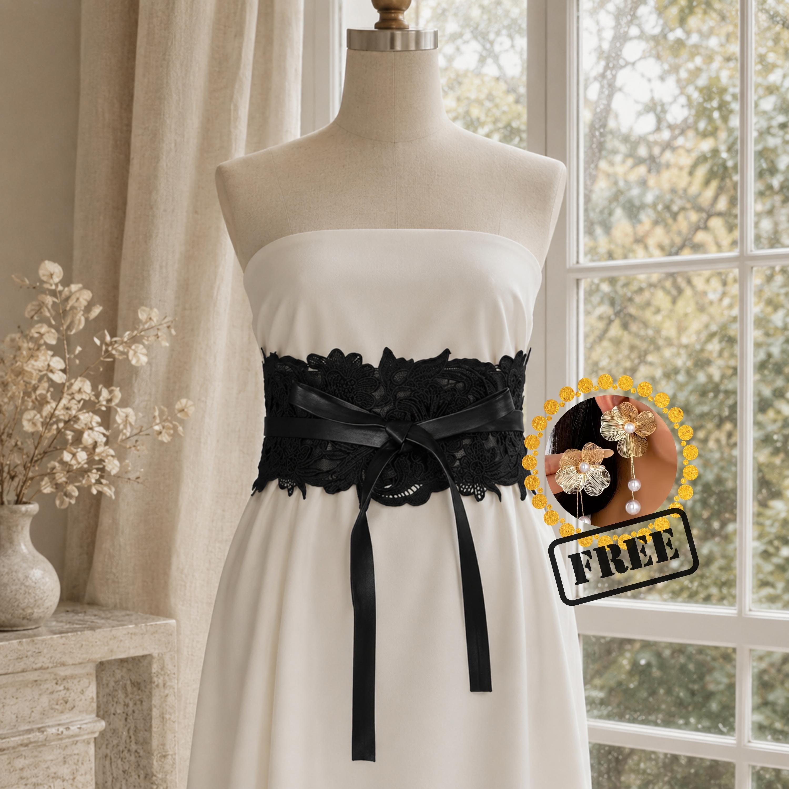 belt for black lace dress Black Lace Layered Party Dress With Belt - Women's Dress