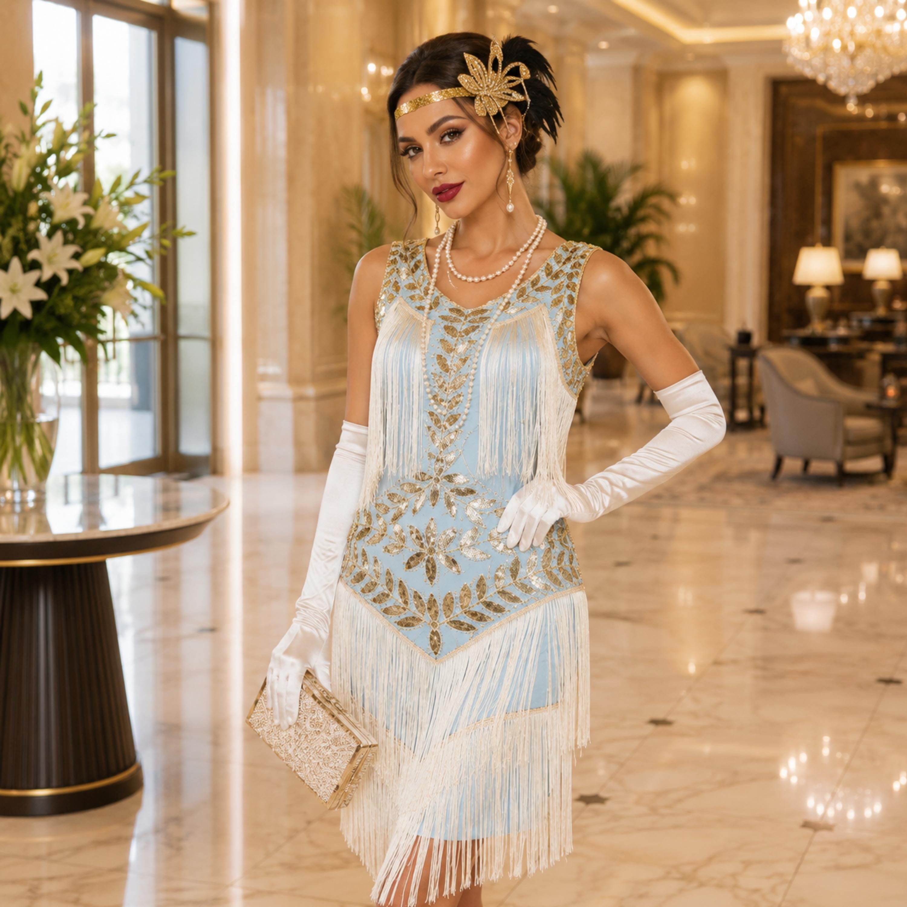 1920s Beaded White Dress