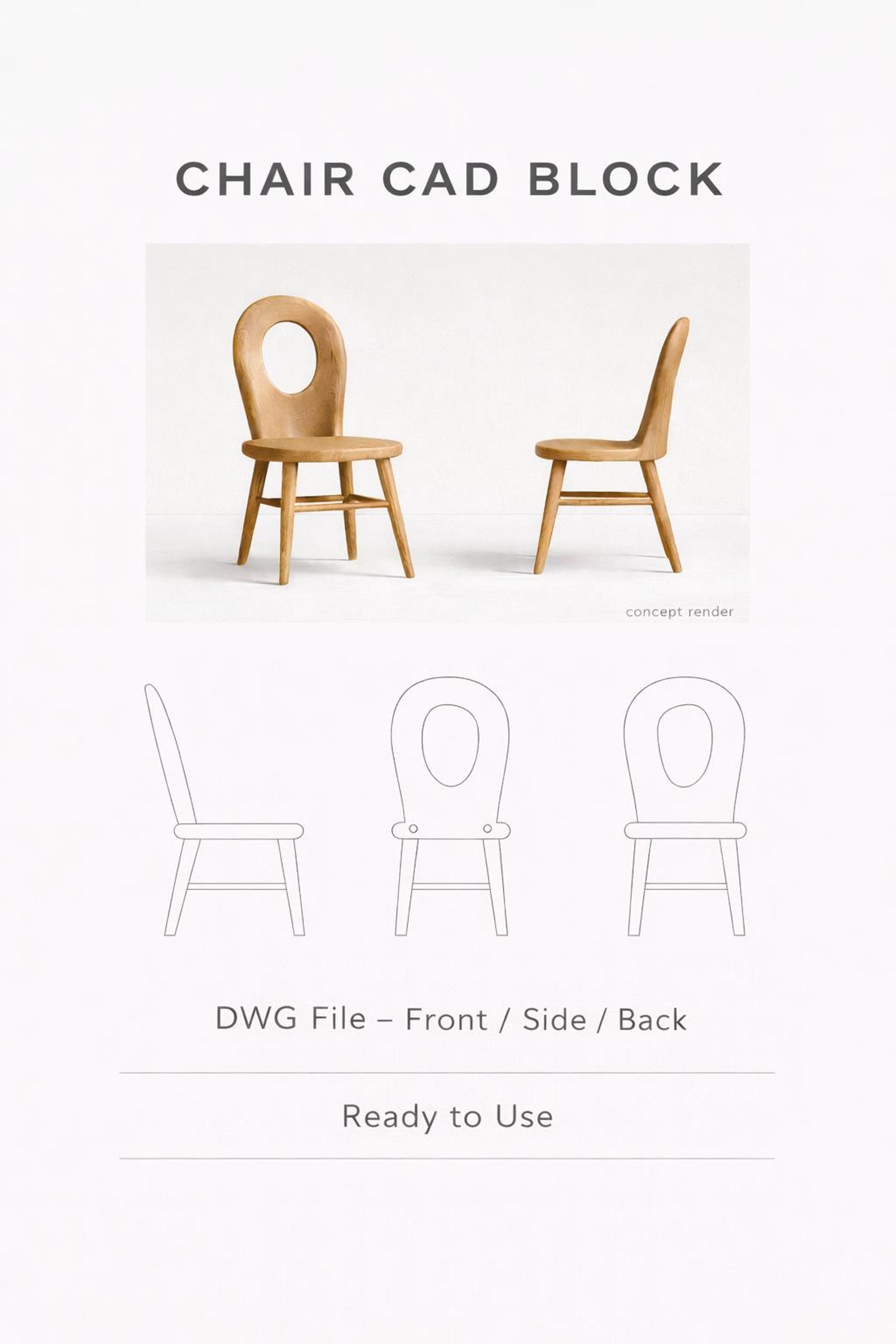 Buy Wooden Chair CAD Block | Front, Back, Side Views (DWG) Online in ...