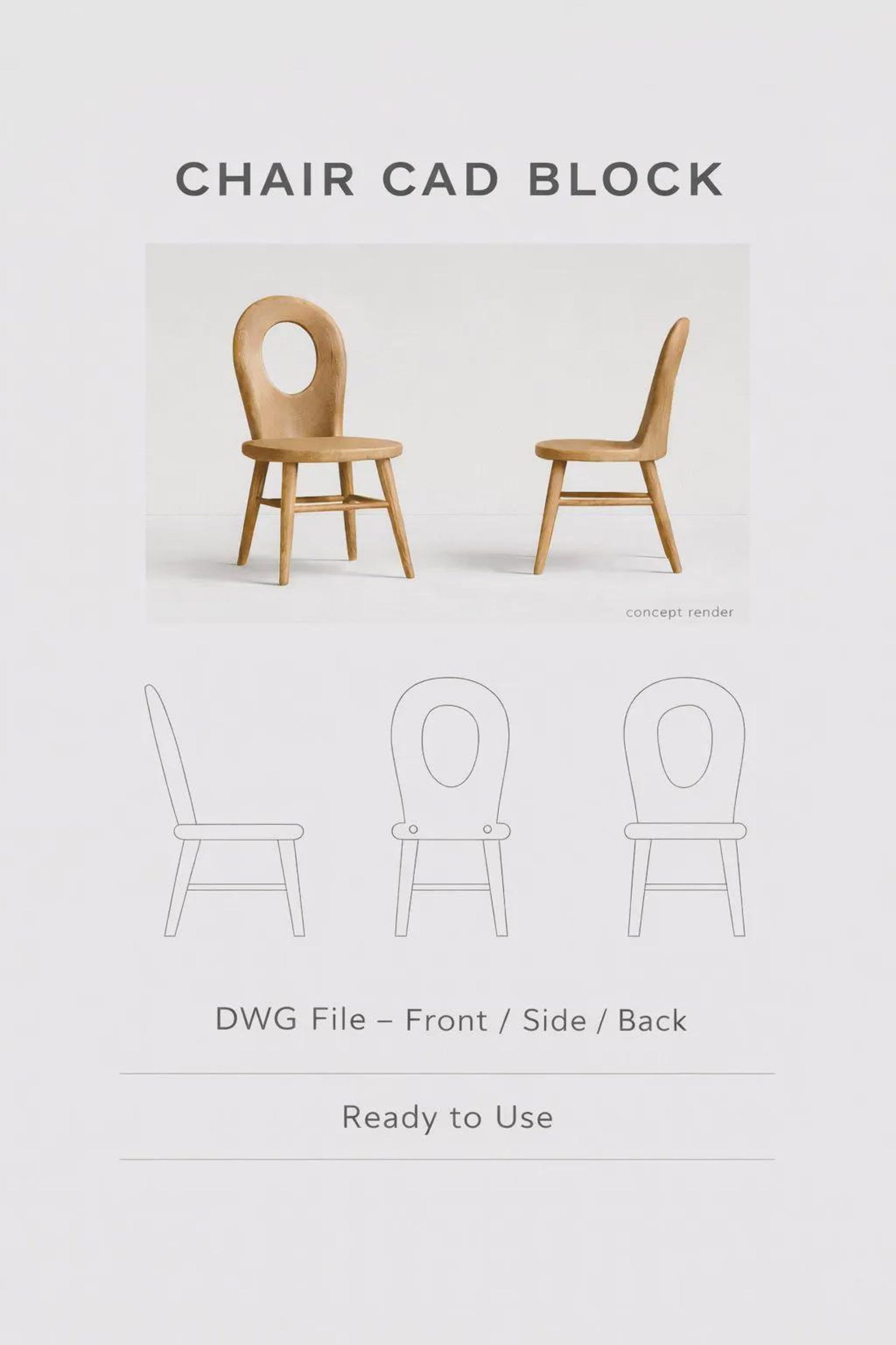 Chair CAD Block DWG | Front Back Side View | Autocad Furniture Block ...