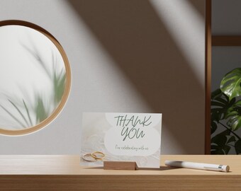 Tarjeta de agradecimiento minimalista para bodas en color verde / Plantilla sencilla de Canva