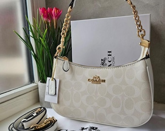 Teri Shoulder Bag — Signature Leather with Ivory Accents and Gold Hardware
