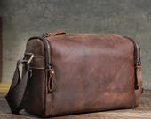 Personalized Vintage Crazy Horse Leather Crossbody Bag,Handmade Leather Messenger Bag for Men, Small Shoulder Bag, Gift for Him, Dad