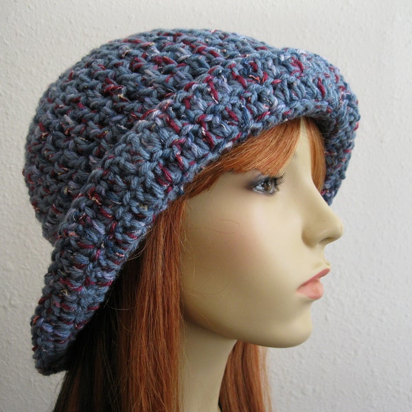 LIQUIDACIÓN - 40% de descuento - Cloche ganchillo gorro Denim azul Tweed - regalo de San Valentín para ella - listo para nave