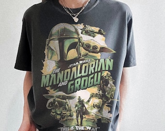 Vintage Star Wars The Mandalorian And Grogu Shirt, Grogu Bounty Hunter Shirt, 90s Style Star Wars Shirt, Baby Yoda Tee, Mandalorian Shirt