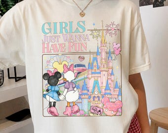 Retro Disney Castle Girls Just Wanna Have Fun Trip shirt, Minnie and Daisy Girls Trip Tee, WDW Disneyland Besties Best friends Vacation tee