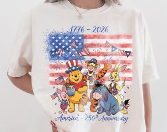 Comfort Colors® USA 250th Anniversary Pooh Shirt, Patriotic 4th of July Shirt, Winnie the Pooh Friends America 1776 2026, Retro Disney Shirt