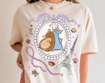Camiseta retro de los 90 con lazo de Disney Ratatouille Remy, frase "Cualquiera puede cocinar", diseño de París, Francia, Gusteau, camiseta femenina para fans de Disney.