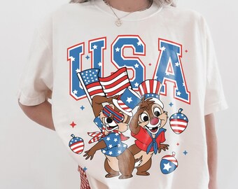 Retro Chip N Dale USA Patriotic Shirt, Disney 4th Of July Fireworks Tee, Independence Day Family Trip 2026, 250th America Anniversary Shirts