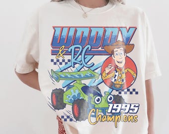 Retro Woody n Buzz Racing Club Shirt, Champion Comfort Colors Tee, Toy Story Adventure Tshirt, Vintage 1995 Pixar Toystory Movie Fan Tee