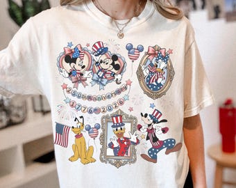 Retro Coquette Disney 4th of July Shirt, USA 250th Anniversary Tee, Mickey and Friends Patriotic Shirt, Independence Day Family Trip Shirt