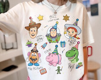 Camiseta vintage de Toy Story para fiesta de cumpleaños, camiseta de viaje de los personajes de Toy Story, regalo de cumpleaños familiar de Buzz, Woody y Jessie, ¡El mejor cumpleaños de la historia!