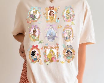 Wdw Princess Floral Coquette Bow Shirt, Disneyland Flower Princess Tee, Belle Aurora Moana Cinderella Rapunzel Shirt, Wdw Girl's Trip Tee